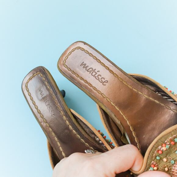 Matisse Joss Vintage Beaded Pointed Toe Kitten Heel Mules Womens Size 7 Y2K 90s - Picture 3 of 9